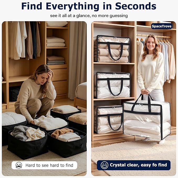 SpaceTrove Clear Storage Bags, foldable waterproof moving bags store comforters - Image 3