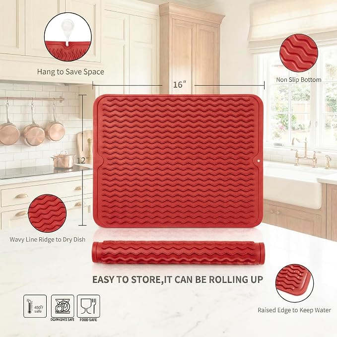 MicoYang Silicone Dish Drying Mat — Quick-Dry Ridges Counter & Sink Pad - Image 2