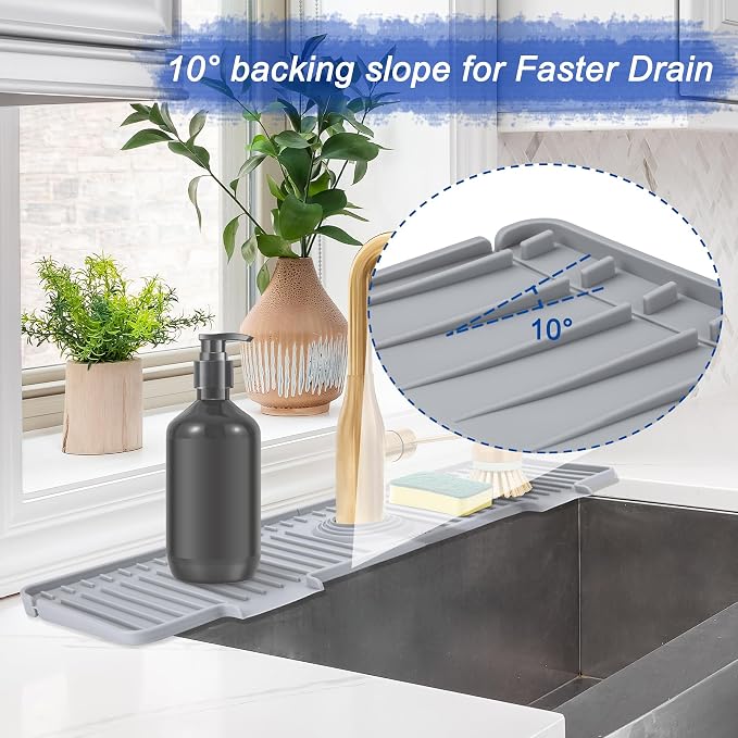 Amerner 20 inch Kitchen Sink Splash Guard, 10° Large Slope & Adaptable Hole - Image 3