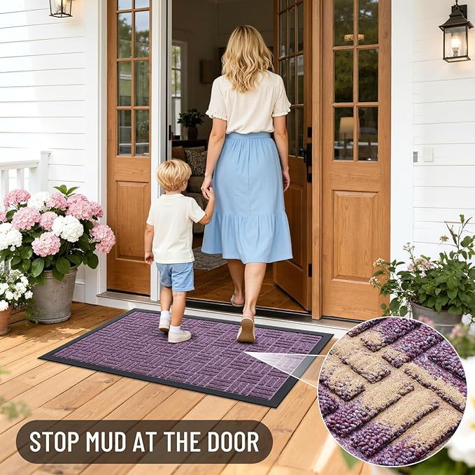 OLANLY Front Door Mat Outside Entrance 47x32, Absorbent, Heavy Duty Sturdy Natural Rubber Doormat Indoor Outdoor, Non-Slip, Stain and Fade Resistant, Low Profile Floor Mat for Entryway, Violet