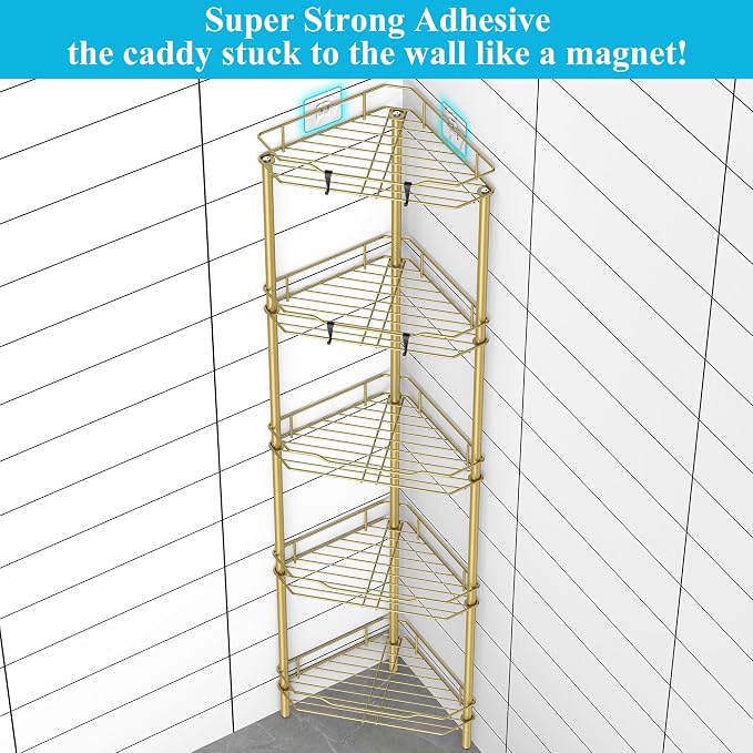 HuggieGems Metal Floor Standing Corner Shower Caddy, 5 Tier - Image 2