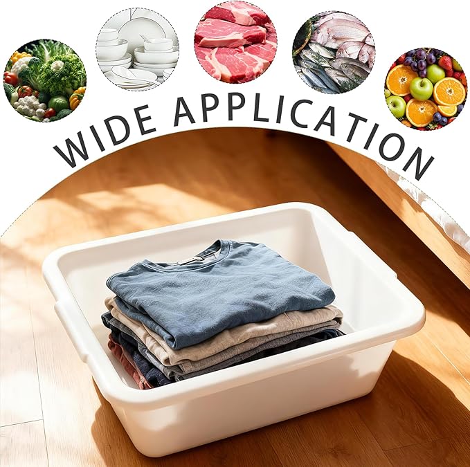 2 Pack Plastic Dish Pans, 12 Quarts White Rectangle Dishpan Basins, Large Capacity Wash Basin Tub with Handles for Kitchen Sink, Bathroom Washing, Soaking and Storage Supplies