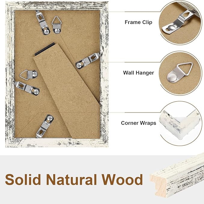 Vittanly 4x6 Picture Frame, Solid Wood Frame with Plexiglass, Includes 3.5x5 Mat, Wall Hanging or Tabletop for Home Decor, Distressed White, 1 Pack