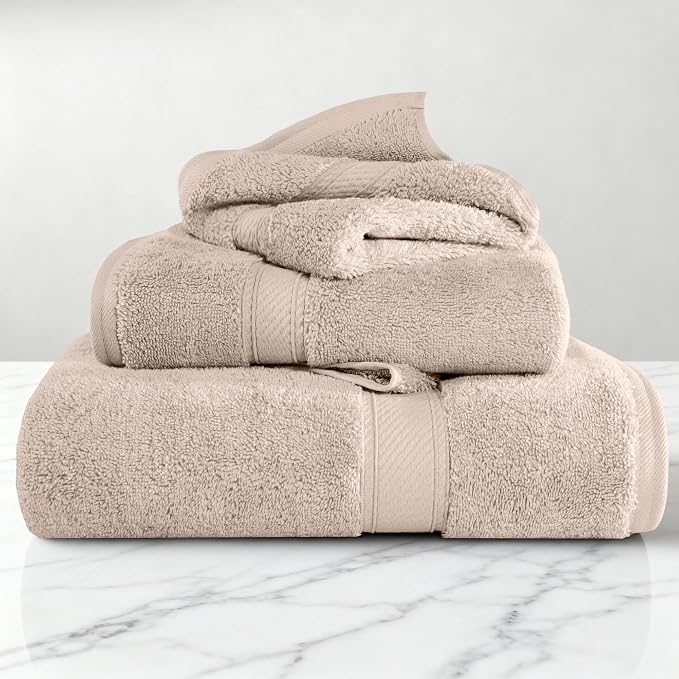 SUPERIOR Egyptian Cotton Ultra Plush & Absorbent, 3 Piece Set, Stone | Quick Dry - Image 2