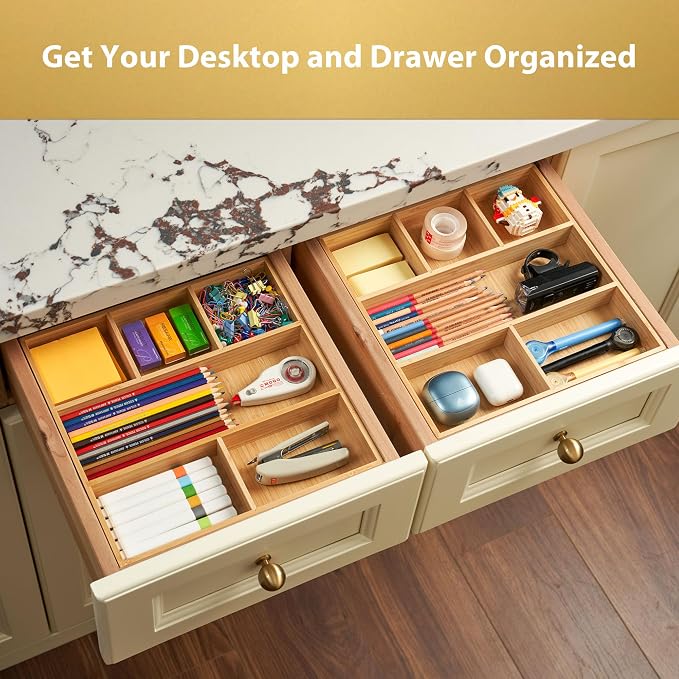 Bamboo Desk Drawer Organizer, Wood Office Junk Tray - Image 4