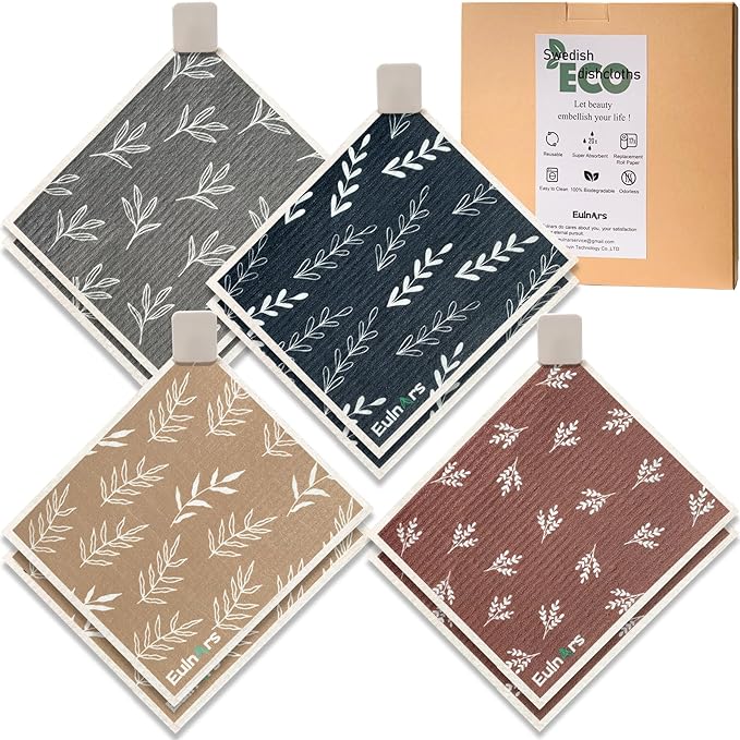 Eulnars Swedish Dishcloths, 8 Pack Reusable Paper Towels by Eulnars