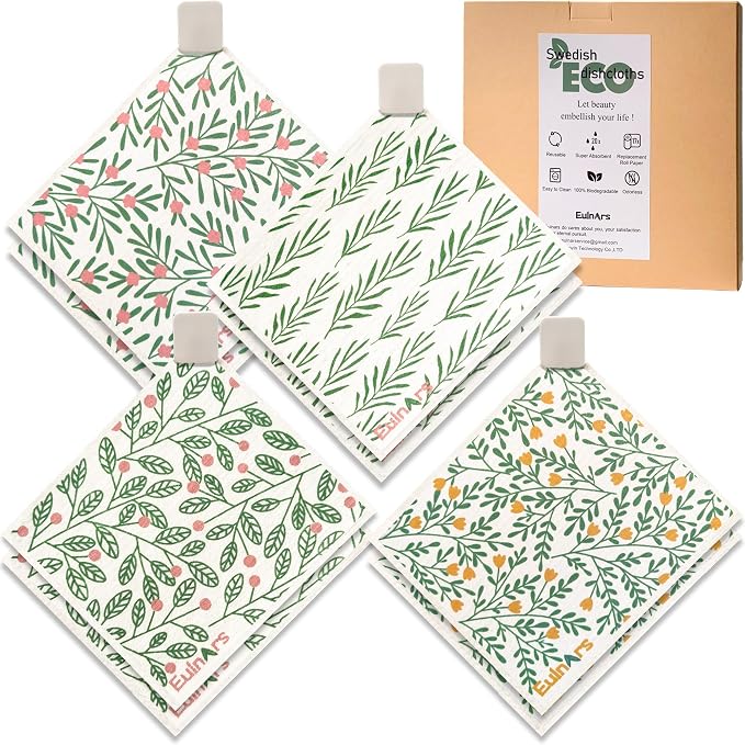 Eulnars Swedish Dishcloths for Kitchen, 8 Pack Green Reusable Paper Towels by Eulnars