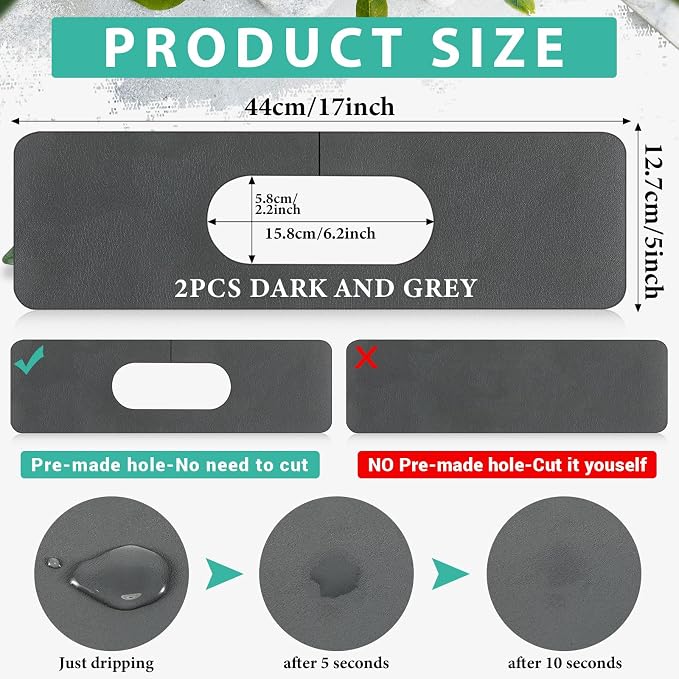 Tioncy 2 Pcs Faucet Mat Sink Splash Guard Oval-hole Oval Splash Pad - Image 2