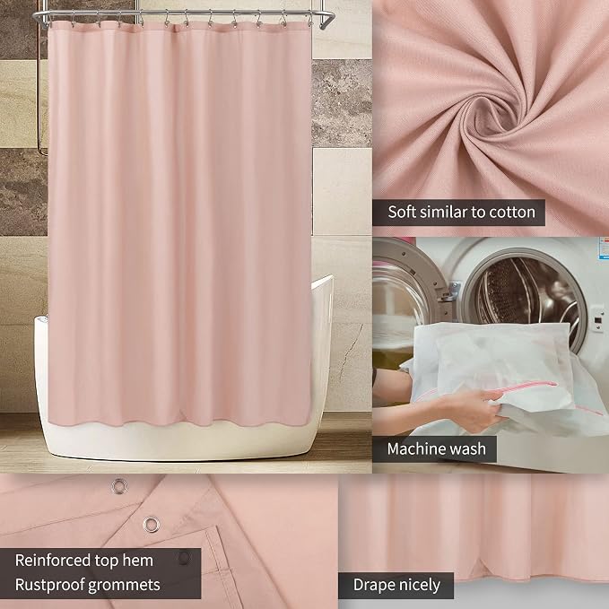 ALYVIA SPRING Waterproof Fabric Shower Curtain or Liner Blush Pink - Image 3