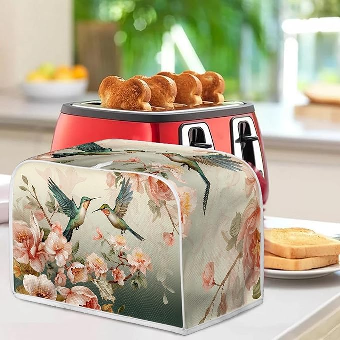 Hummingbird Flower Print 2 Slice Toaster Cover Dustproof Fingerprint Protectors Kitchen Accessories Decor