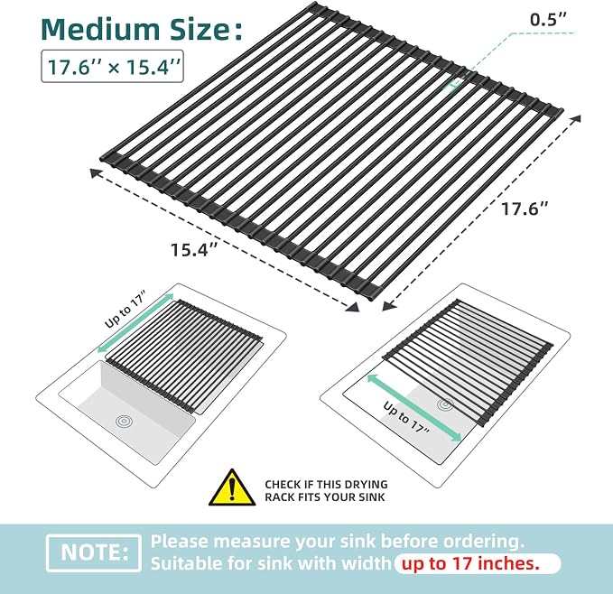 Ohuhu Over The Sink Dish Drainer Drying Rack, 17.6" W x 15.4" L Roll Up Dish - Image 9