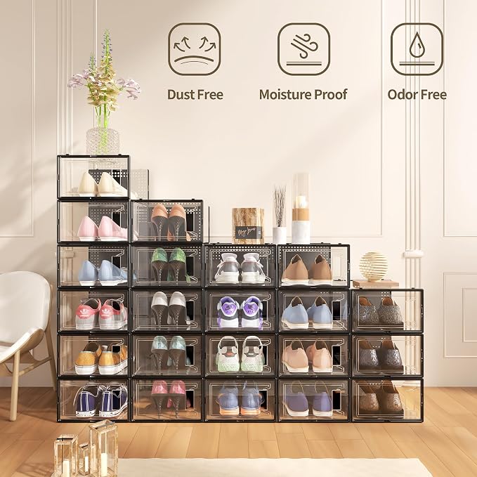 12 Pack Large Stackable Clear Plastic Shoe Storage Boxes Organizer - Image 2