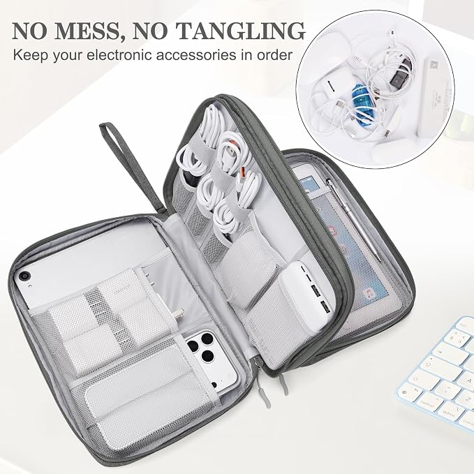 FYY Electronic Organizer, Travel Tech Pouch Bag, Extra Large, Dark Grey | Wrist - Image 5