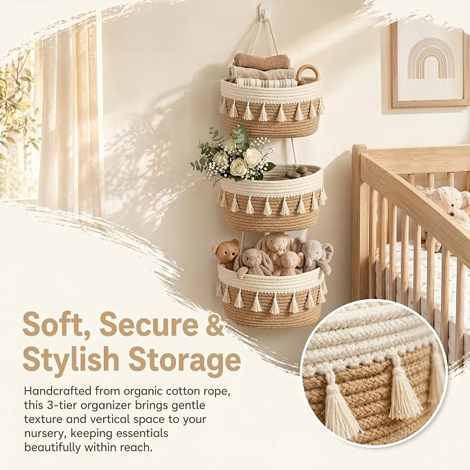 Hanging Basket, Over Door Organizer, 3 -Tier Wall Basket - Image 3