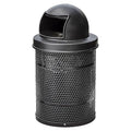 32 Gallon Perforated Recycle Container with Plastic Dome Lid, Steel Outdoor Heavy-Duty Commercial Trash Can, Black Round Waste Bin, Durable Garbage Can for Municipalities, Schools, Parks, Parking