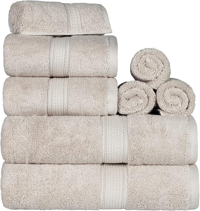 SUPERIOR Egyptian Cotton Ultra Plush & Absorbent, 8 Piece Set, Stone | Quick Dry by SUPERIOR