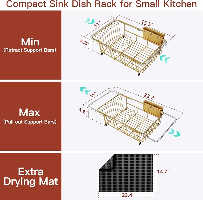 JASIWAY Gold Dish Drying Rack in Sink - Image 6