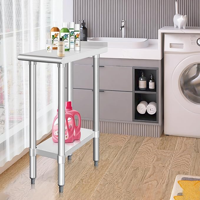 HARDURA Stainless Steel Commercial Work Table Prep Work Metal Table 24×12 Inches with Undershelf and 2" Backsplash Heavy Duty NSF 430 for Kitchen Food Prep