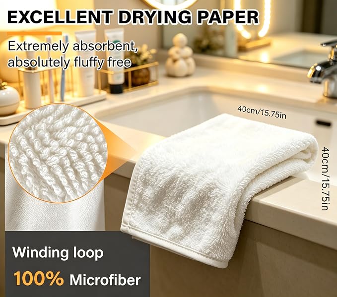White Dual-Sided Microfiber Face Towels, Exfoliating Face Cloths - Image 6