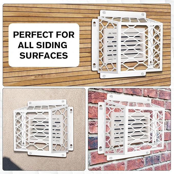 Dryer Vent Bird Guard – Steel Exhaust Vent Cover for 3" to 4" Dryer & Bathroom Vents, Keeps Birds and Small Animals Out, Galvanized Metal Cage, 7"x7"x5" (White-2PCS)