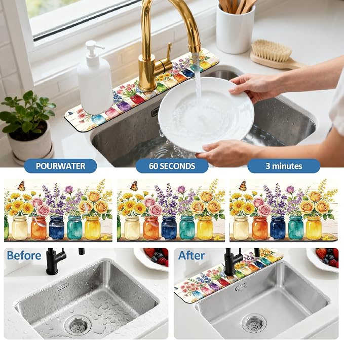 2 Pcs Kitchen Sink Splash Guard Faucet Mat Vase Faucet Mat - Image 5