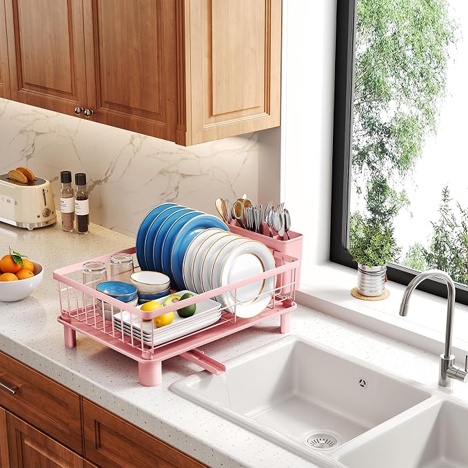 SNTD Dish Drying Rack for Small Kitchen Counter, Rotating Spout & Angled - Image 9