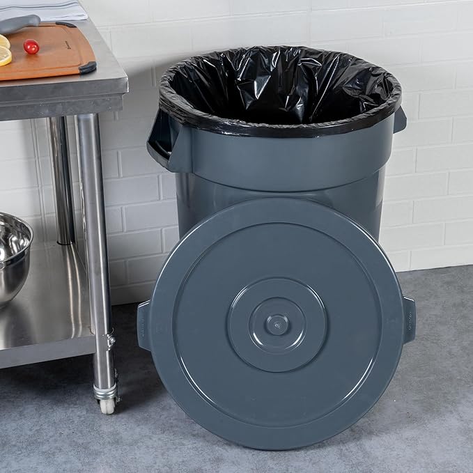 Restaurantware-LID ONLY: RW Clean Waste Container Lid, 1 Round Trash Can Cover - Waste Bin Sold Separately, For 32 Gallon Dustbin, Built-In Handle, Gray Plastic Garbage Can Cover, Heavy-Duty