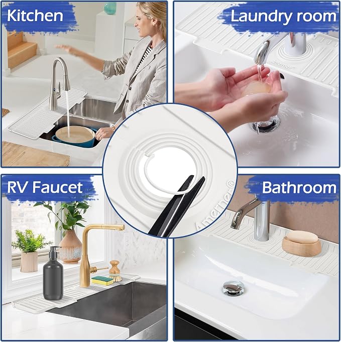 Kitchen Sink Splash Guard, 20IN Longer Silicone Faucet Guard & Draining Mat - Image 7