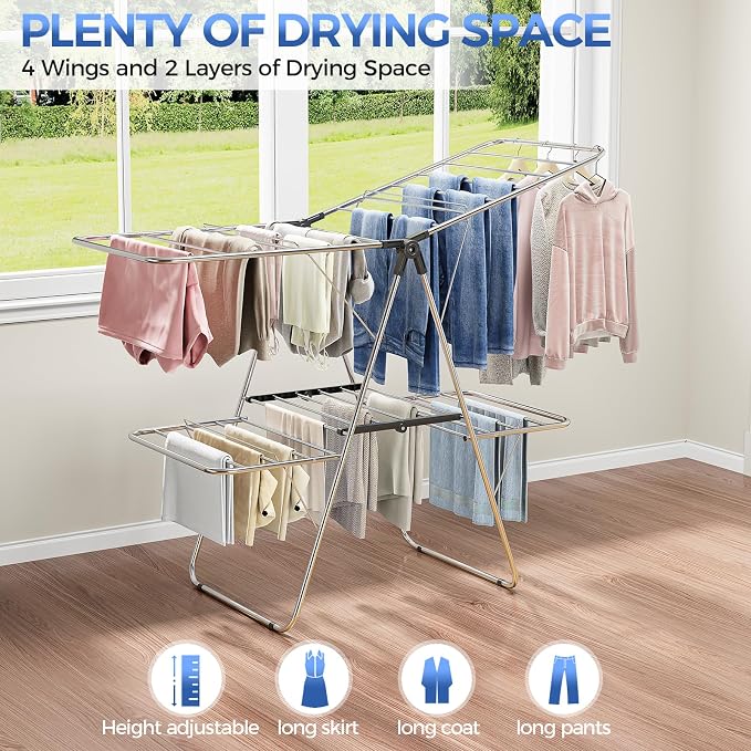 Large Stainless Steel Clothes Drying Rack, Generous Drying Area | Foldable - Image 4