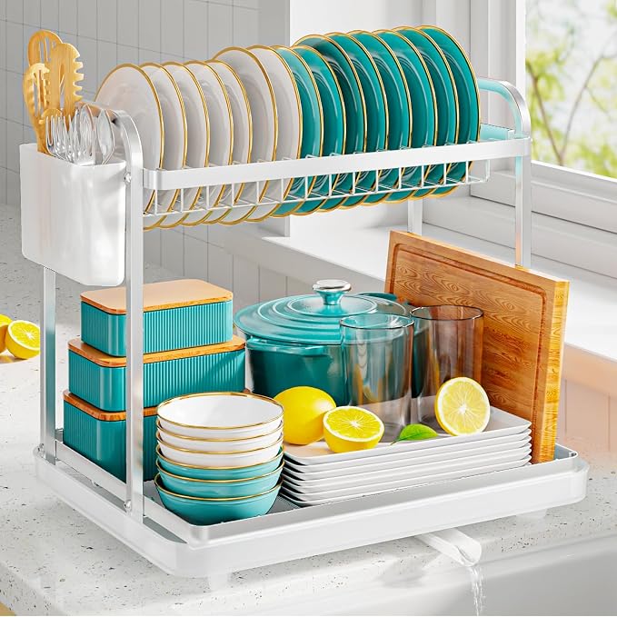Sakugi Dish Drying Rack 2-Tier 15x11.4x15 Silver Double Rod | Kitchen, Sink by Sakugi