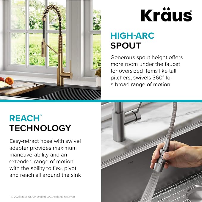 KRAUS Oletto Commercial Style Single Handle Pull Down Kitchen Faucet - Image 11