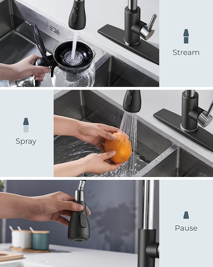 FORIOUS Kitchen Faucets, Pull Down Sprayer, Stainless Steel, Single Handle - Image 3