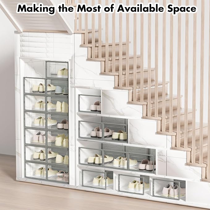Foluck Shoe Storage Box, 15 Pack Clear Plastic Stackable Organizer - Image 7