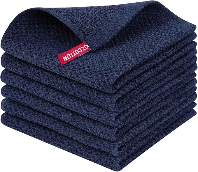Homaxy 100% Cotton Waffle Weave Kitchen Dish Cloths 6-Pack, Dark Navy | 12 x 12 by Homaxy