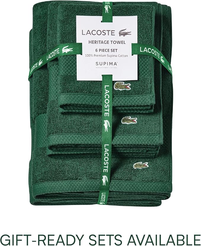 Lacoste Heritage 100% Supima Cotton Bath Towel 30" x 54", Croc Green | Highly - Image 5