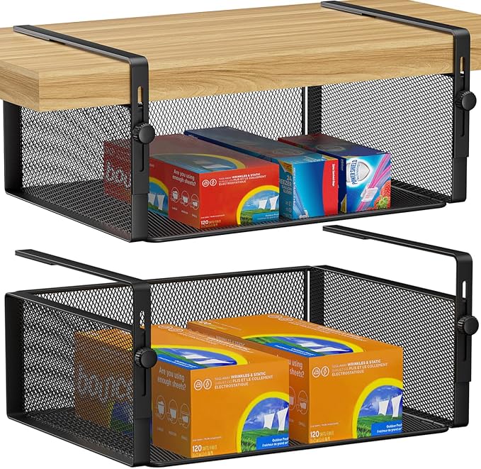 AmonHouseware 2Pack Under Shelf Basket, Adjustable Hanging Holder by AmonHouseware