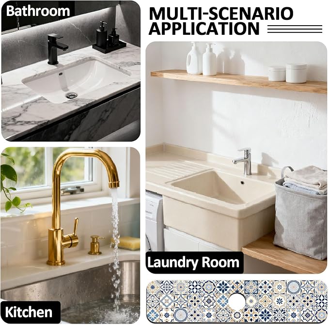 2 Pcs Kitchen Sink Splash Guard Faucet Mat Blue-toned Tile Faucet Mat - Image 7