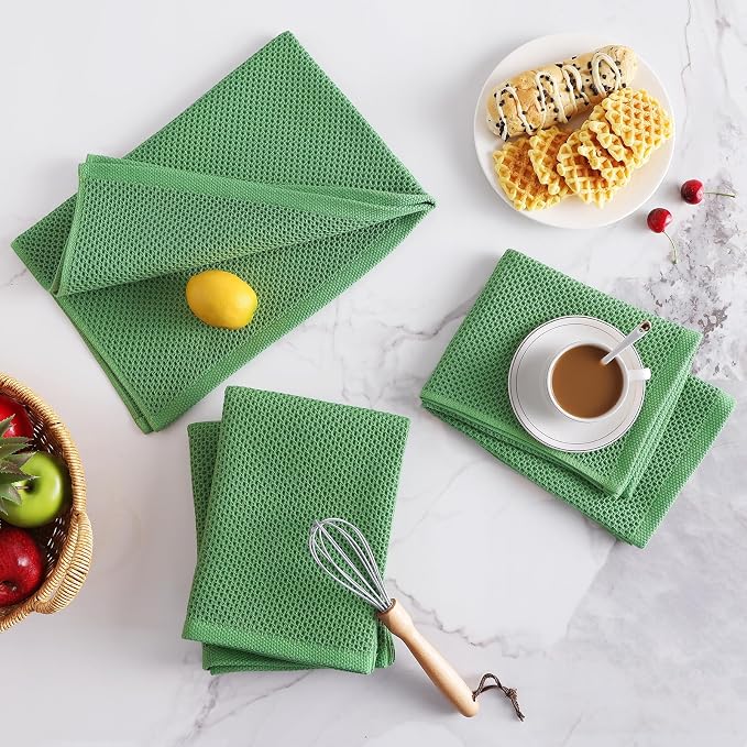 Homaxy 100% Cotton Oversized Waffle Weave Kitchen Towels 6-Pack | Grass Green - Image 7