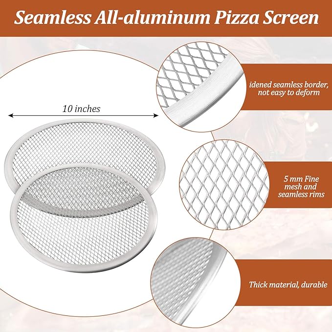 Boao 4 Pieces 10 Inch Pizza Screen Seamless Baking Aluminum Round Pizza Mesh Tray for Baking Oven Home Kitchen Restaurant Supplies