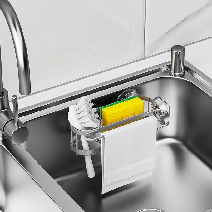 Cisily Kitchen Sink Caddy Sponge Holder in The Sink, Stainless Steel Kitchen - Image 6