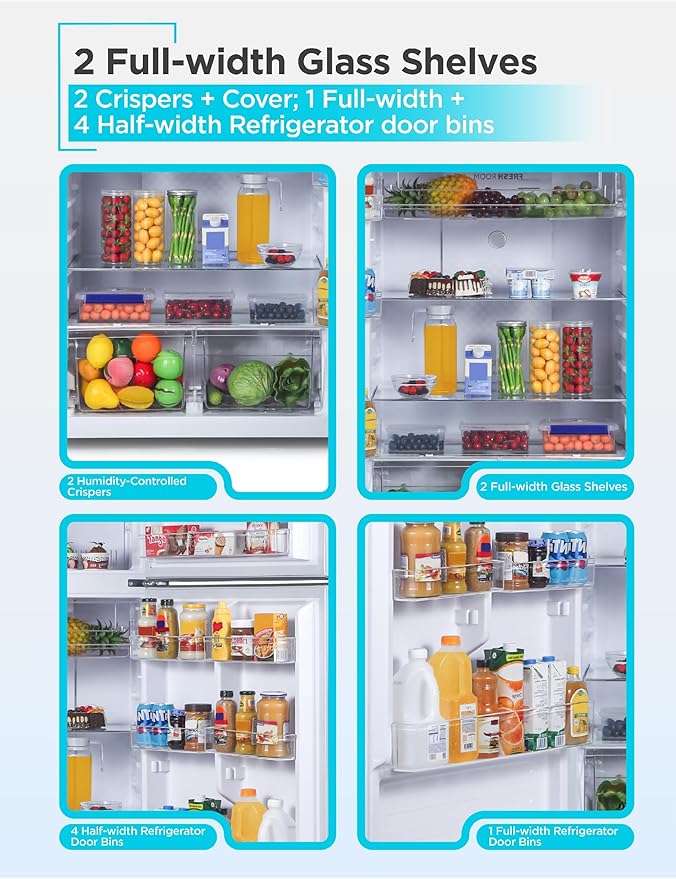BLACK+DECKER 16.4 Cu. Ft. Top Mount Refrigerator with Freezer, 2 Door Refrigerator with Top Freezer and Separate Temperature Controls, Auto Defrost, BR1640KW, White