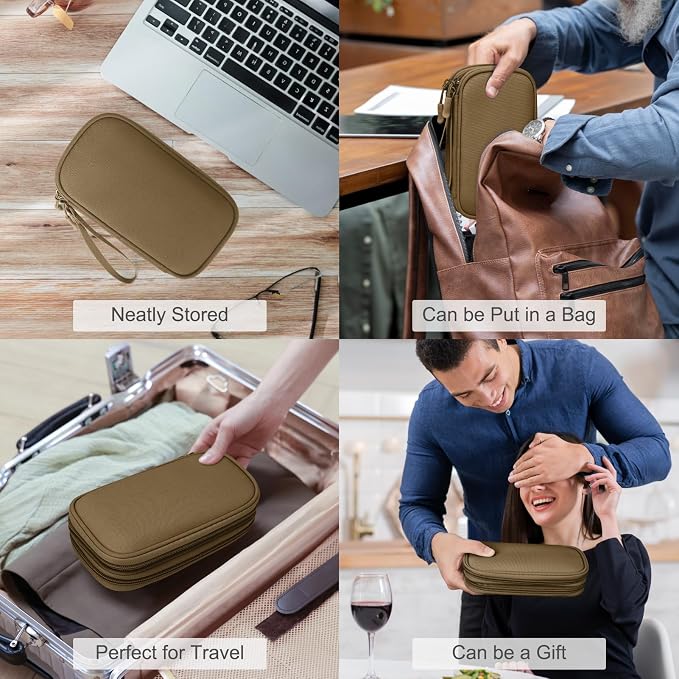 FYY Electronic Organizer, Travel Tech Pouch Bag, Cable Organizer Brown | Wrist - Image 7