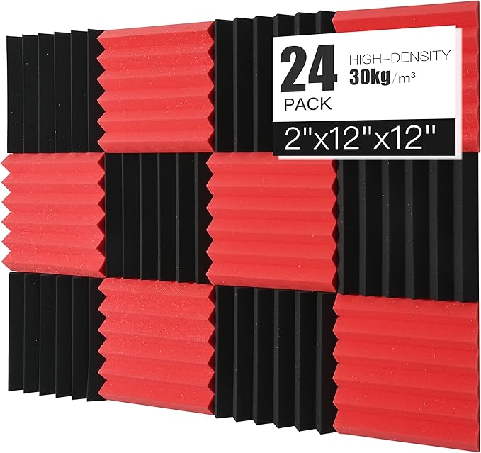 Acoustic Foams Panels 24 Pack 2" x 12"x 12" Sound Proof Foam Panels for Walls High Density and Fire Resistant Soundproofing Panels Soundproof Studio Wedges Sound Dampening Panels