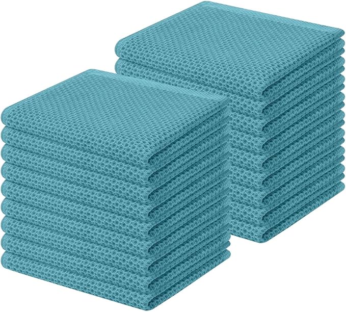 Homaxy 100% Cotton Waffle Weave Kitchen Dish Cloths 18-Pack, Lake Blue | 12 x by Homaxy