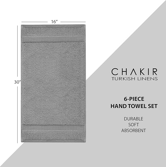 Chakir Turkish Linens 100% Cotton 6-Pack Hand Towels 16x30, Oeko-Tex Certified - Image 5