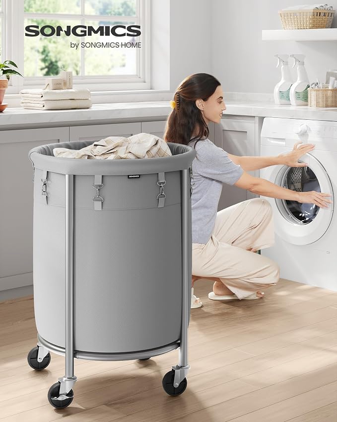 SONGMICS Laundry Basket with Wheels, 29 Gal., Steel Frame, Removable Bag - Image 2