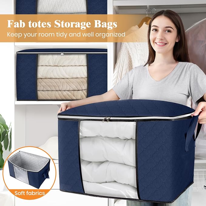 90L Clothes Storage, Foldable Thick Fabric Blanket Storage Bags | Foldable - Image 5