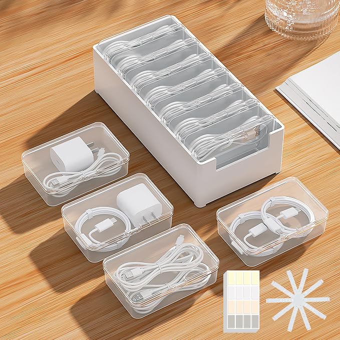 7 Case Cable Storage Box with Cable Straps and Label Stickers, Travel Cord by Unknown