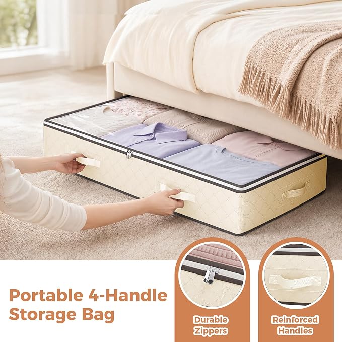 6 Pack 95L Under Bed Storage Containers Beige | Underbed Storage Bags - Image 5