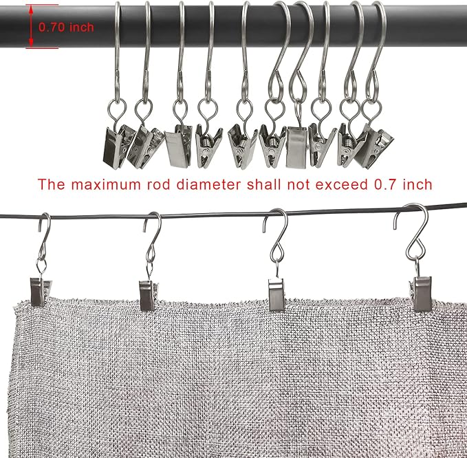 Stainless Steel S Hooks Curtain Clips, 50 Pack Hanging Party Lights Clips - Image 4